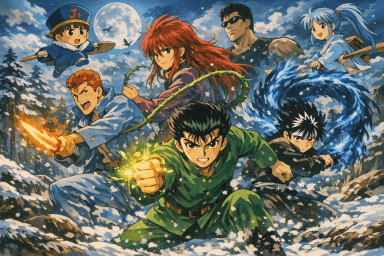 幽遊白書、７人の主要登場人物達。